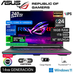 ASUS - LAPTOP GAMER ROG STRIX G162024 G614JVR-ES94 i9 14°GEN 16GB 1TB SSD 16″WQXGA 240HZ RTX4060 8GB W11