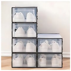 GENERICO - Set 10 Cajas Organizador de Zapatos reforzado con doble tapa - Negro - M