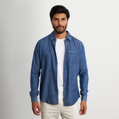 ISAGUE - Camisa Denim Slim Fit Manga Larga Hombre