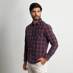 ISAGUE - Camisa Indigo Denim Cuadros Manga Larga Hombre