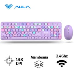 AULA - Combo AC306 Ingles Inalámbrico TECLADO + MOUSE Morado