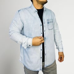 ISAGUE - Camisa Denim Slim Fit Manga Larga Hombre