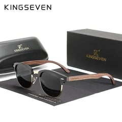 KINGSEVEN - Lentes de Sol Marco de Madera Proteccion UV 400