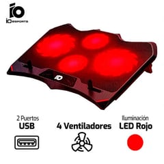 IO ESPORTS - Cooler Para Laptop ARCTIC 4 Ventiladores Rojo