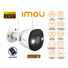 IMOU - Cámara Seguridad Wi-Fi BULLET 3 2K 3MP Exterior Noche Color + 64GB