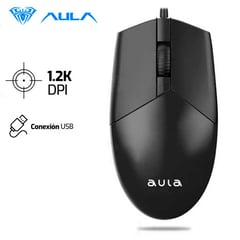 AULA - Mouse AM104 1200 DPI USB Óptico Negro Preciso y Compacto