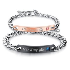 GENERICO - Pulseras para Parejas Her King His Queen color NegroRosa Dorado