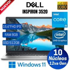 laptop Inspiron 15 3520 15.6" FHD IPS ,Core i5-1235U, 12va Gen,Ram 8GB, SSD 512GB,Win 11