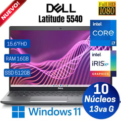 Laptop Latitude 5540, 15.6" FHD LED, Core i7- 1355U, 13va Gen, Ram 16GB, SSD 512GB,Win 11 pro
