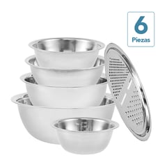 KELLER - Set de Bowls 6 Piezas con Rallador para Cocina de Acero F34