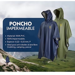 GENERICO - Poncho Azul Impermeable Para Lluvia Trekking Senderismo Natgeo