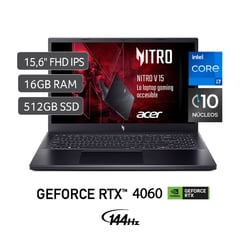 ACER - Laptop NITRO V15 Intel Core i7-13620H 16GB 512GB 15.6"FHD 144Hz RTX 4060 8GB Americana