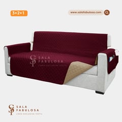 SALA FABULOSA - Protector de mueble impermeable 3-2-1 GUINDA  reversible BEIGE