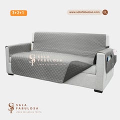 SALA FABULOSA - Protector de mueble impermeable 3-2-1 GRIS reversible PLOMO