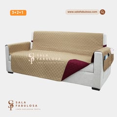 SALA FABULOSA - Protector de mueble impermeable 3-2-1 BEIGE reversible GUINDA