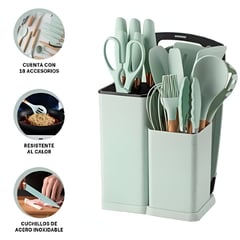 GENERICO - Set de Cucharones de Silicona para Cocina de 18 piezas- VERDE