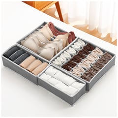 KELLER - Juego de 4 Organizadores de Ropa Plegable para Cajón Closet Plomo K60