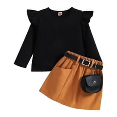 MODA BY ATHENA - Conjunto de niña Minifalda con cinturón y Blusa con volantes