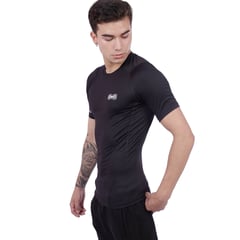 M MUSCLE MUSEUM - Polo Deportivo de Compresión Manga Corta Color Negro para Hombres