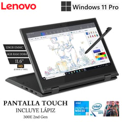 LENOVO - LAPTOP 300E 2DA GEN 2EN1 INTEL PENTIUM SILVER N5030 11.6 HD TÁCTIL 4GB 128GB EMMC W11 PRO +MOUSE