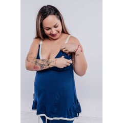 GENERICO - Pijama Maternal Pantalon Polo Tirita Sistema Lactancia BCxy Azul