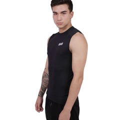 M MUSCLE MUSEUM - Polo Deportivo de Compresión Manga Cero Color Negro para Hombres