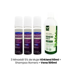 3 Minoxidil 5% de Mujer 60ml + Shampoo Romero - Vena 500ml