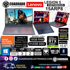 Laptop LEGION 5 AMD Ryzen 7-7735HS 16GB 512GB 15.6"WQHD 165Hz RTX 4060 8GB Windows 11 HOME