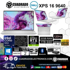 Laptop XPS 16 Intel Core i9-ULTRA185H 32GB 1TB 16.3"FHD 120Hz RTX 4060 8GB Teclado Americano