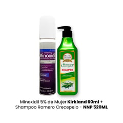 Minoxidil 5% de mujer 60ml + Shampoo Romero Crecepelo - NNP520ml