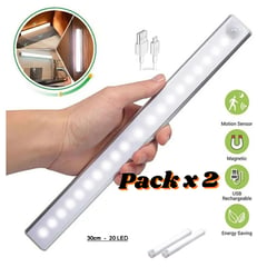 GENERICO - Barra de Luz Led Recargable con Sensor Movimiento 30cm USB - Pack x 2