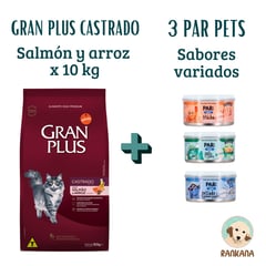 GRAN PLUS - gato castrado salmón x 10 kg + 3 par pets x 160 gr