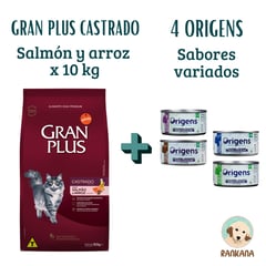 GRAN PLUS - gato castrado salmón x 10 kg + 4 origens x 85 gr