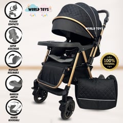 BABY - Coche Cuna de Lujo «BOMBSHELL» con Bolso Pañalero Black