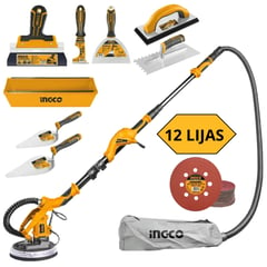 INGCO TOOLS - LIJADORA DE PARED Y TECHO FINO ACABADO, 12 LIJAS KIT EMPASTADOR INGCO