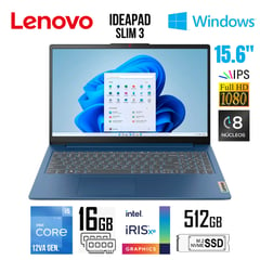 LENOVO - Laptop IDEAPAD SLIM 3 15.6" FHD Intel Core I5 12va 16GB RAM DDR5 512GB SSD 15IAH8 83ER001DLM