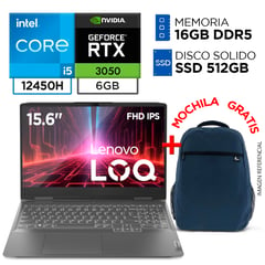 Laptop Gamer CORE I5 12450H DDR5 16GB 512GB RTX 3050 6GB 15.6" LOQ + Mochila gratis