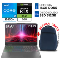 Laptop Gamer CORE I5 12450H DDR5 16GB 512GB RTX 3050 6GB 15.6" LOQ + Mochila gratis