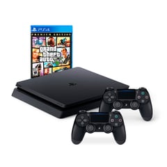 SONY - Consola PS4 SLIM 1tb y 2 Mandos + GTA5 - Reacondicionada