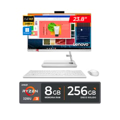 LENOVO - TODO EN UNO RYZEN 3-3250U 8GB ram/256GB SSD Windows11Home 23.8 FHD BLANCO