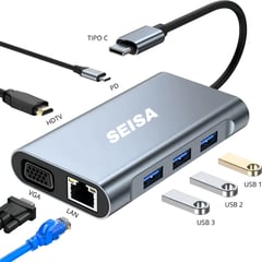 SEISA - Adaptador HUB USB BYL-2111 TIPO C - 7 IN 1 - VGA HDTV PD