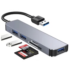 SEISA - Adaptador USB - 5 en 1 a Micro SD / TF y 3 Puertos USB