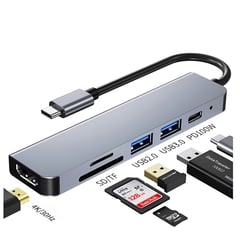 SEISA - Adaptador Hub 6 en 1 Tipo C a HDMI, SD, TF, USB x2, PD tipo C