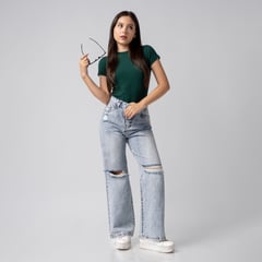 GENERICO - Polo Rib Casual Mujer Minimal