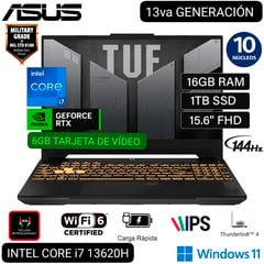 ASUS - LAPTOP GAMER TUF F15 FX507VU-LP180W i7 13° GEN 15.6 FHD IPS 144Hz 16GB 1TB SSD RTX4050 6GB W11