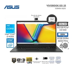 ASUS - Laptop Vivobook 15 Core i3-N305 1.8GHz 8GB DDR4 512GB SSD 15.6 MIXED BLACK E1504GA-NJ231