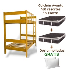 MUEBLES MACRUMO - Combo: Camarote de Madera color Natural de 1.5 plz + Colchones