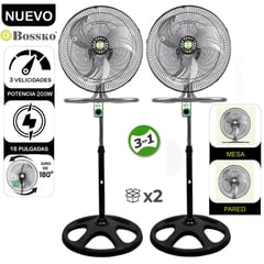 BOSKKO - Ventilador Pedestal 3 en 1 De 18″ 200 W BK-8218VI/NG Caja de 2U