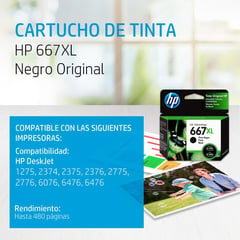 HP - CARTUCHO DE TINTA 667XL NEGRO 3YM81AL ORIGINAL