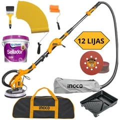 INGCO TOOLS - COMBO LIJADORA DE PARED 12 lijas SELLADOR ANTISALITRE KIT DUMBO PINTOR